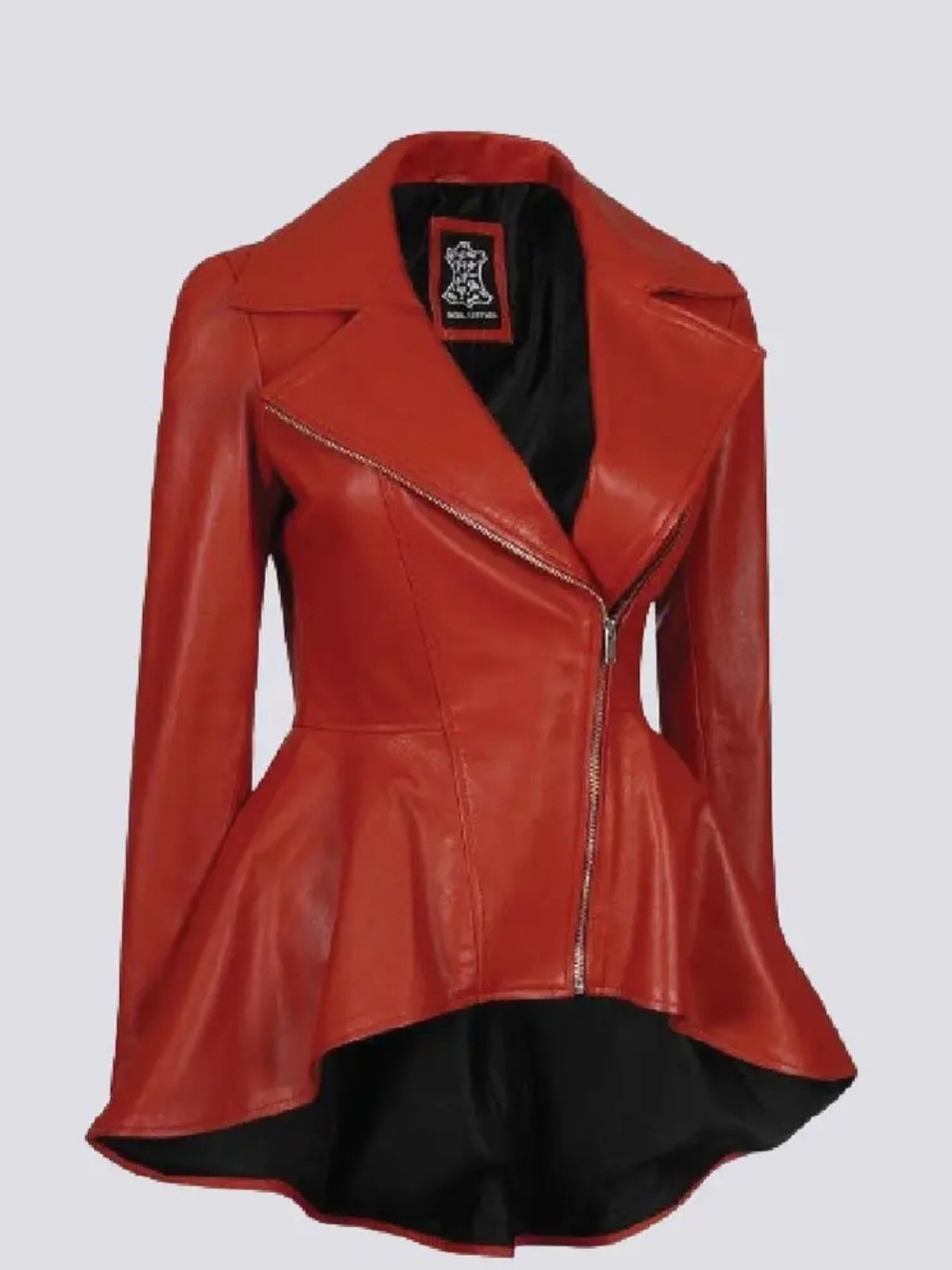 Clarissa Women's Red Asymmetrical Peplum Leather Moto Jacket